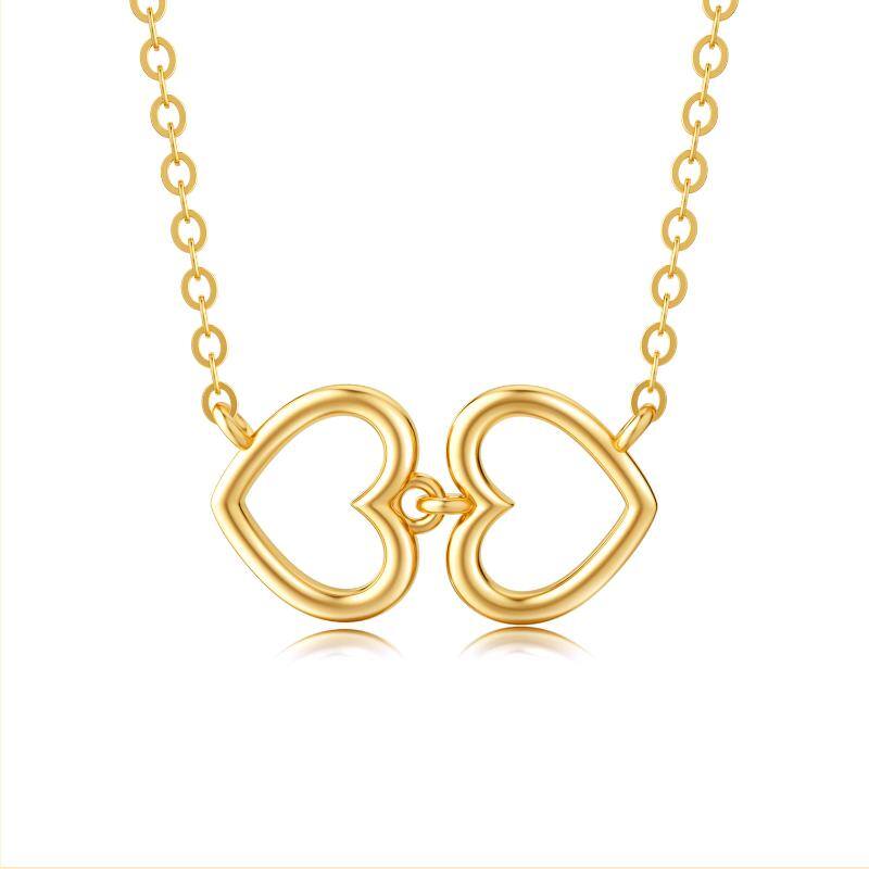 14K Gold Heart Interlocking Pendant Necklace For Women