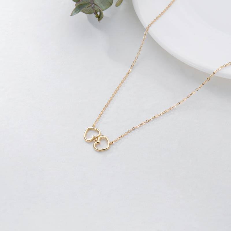 14K Gold Heart Interlocking Pendant Necklace For Women