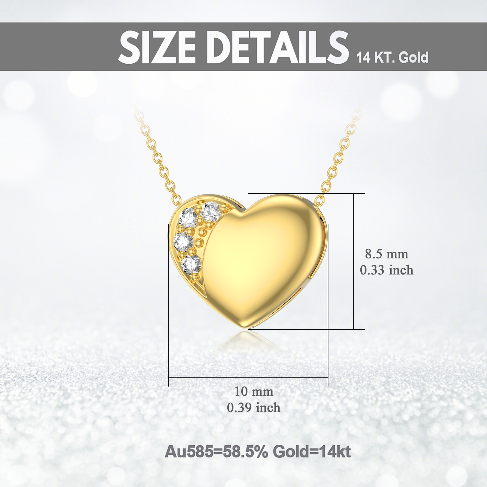 14K Gold Cubic Zirconia Heart Pendant Necklace