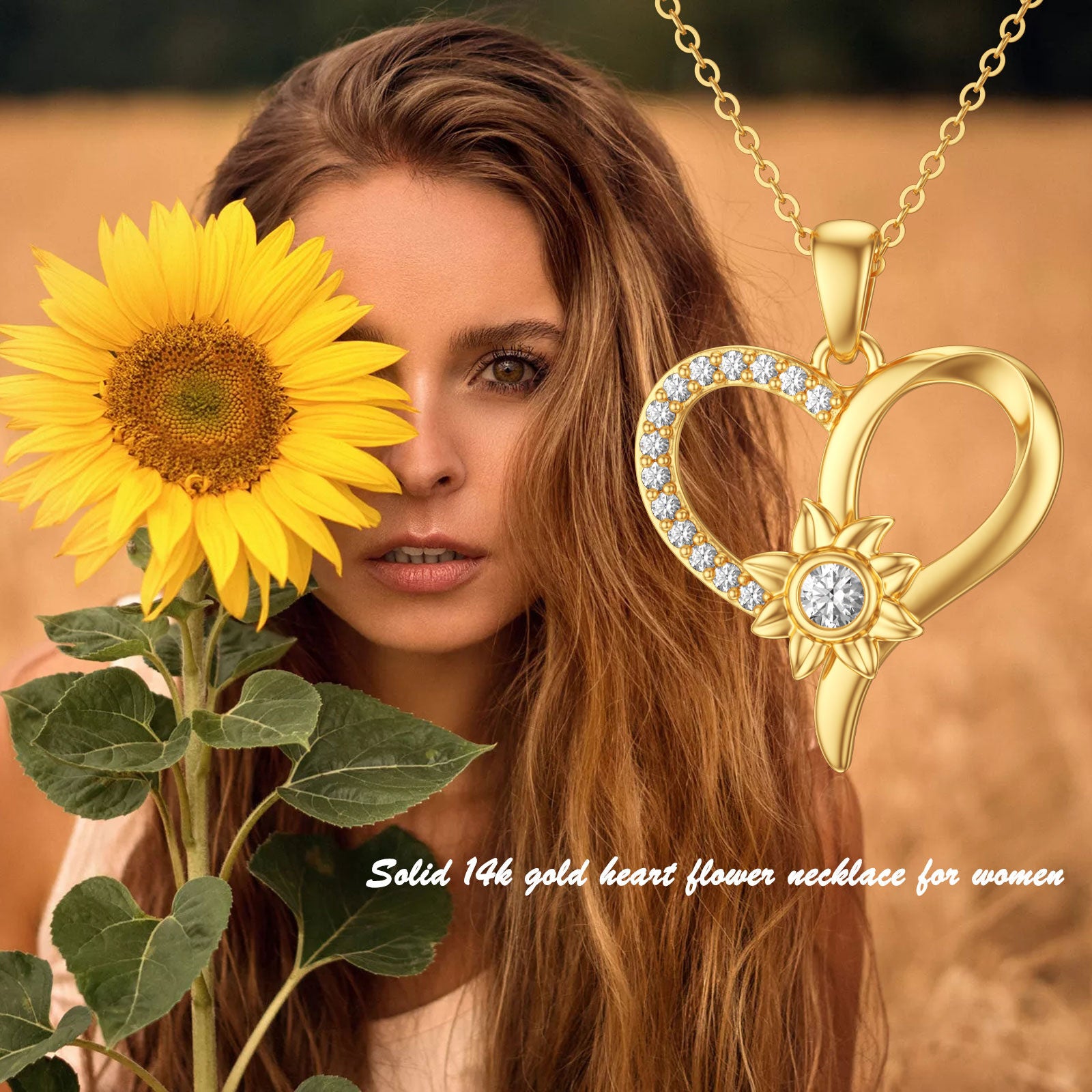 14K Gold Cubic Zirconia Heart Pendant Necklace