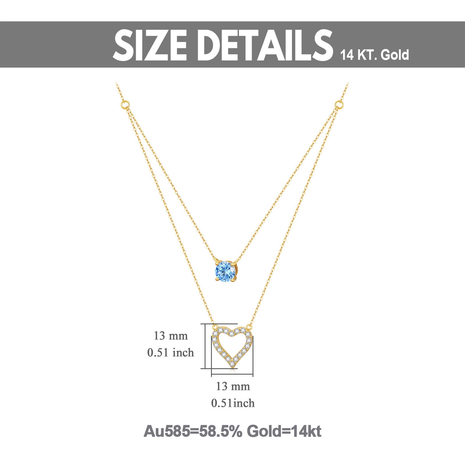 14K Gold Cubic Zirconia Heart Pendant Necklace