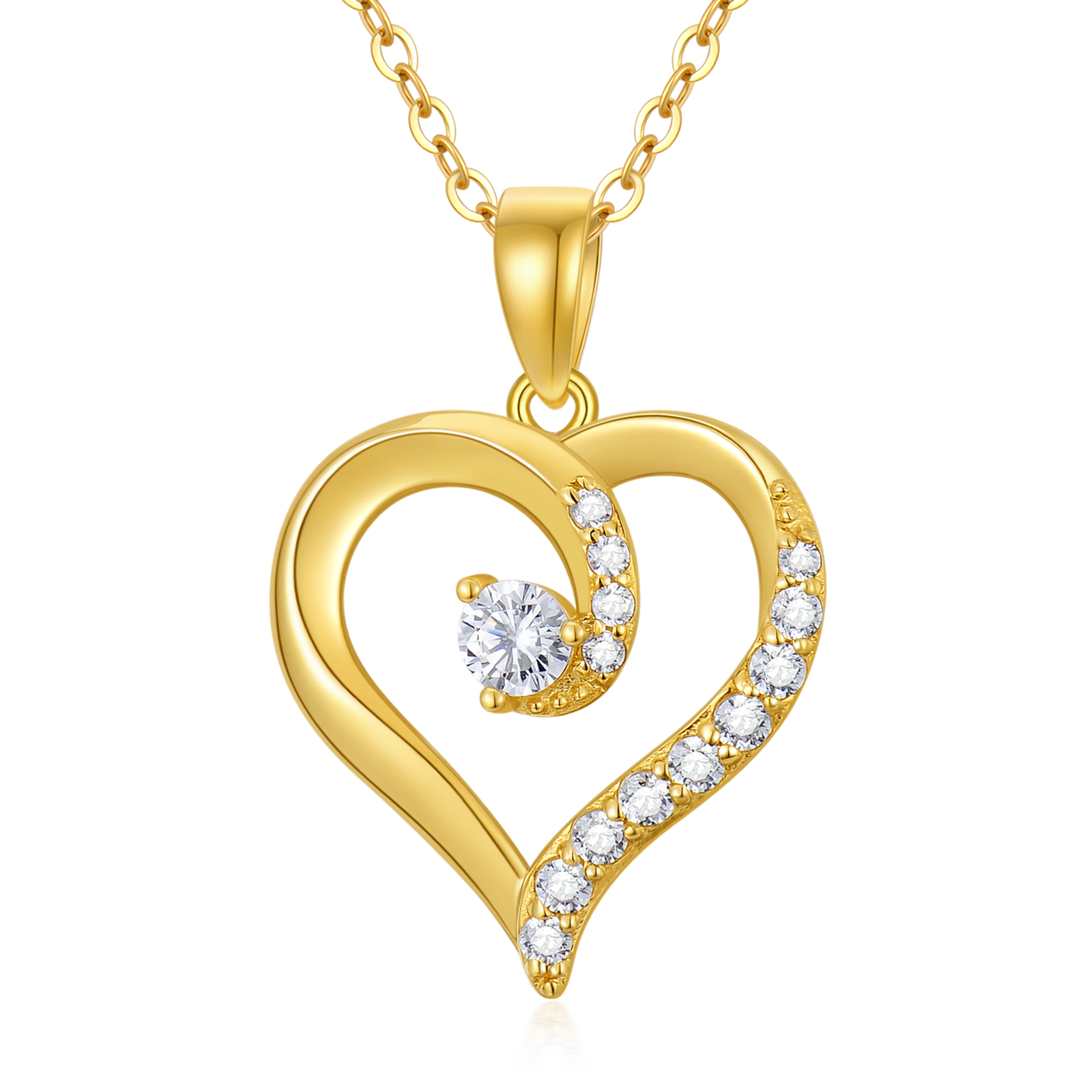 14K Gold Cubic Zirconia Heart Pendant Necklace