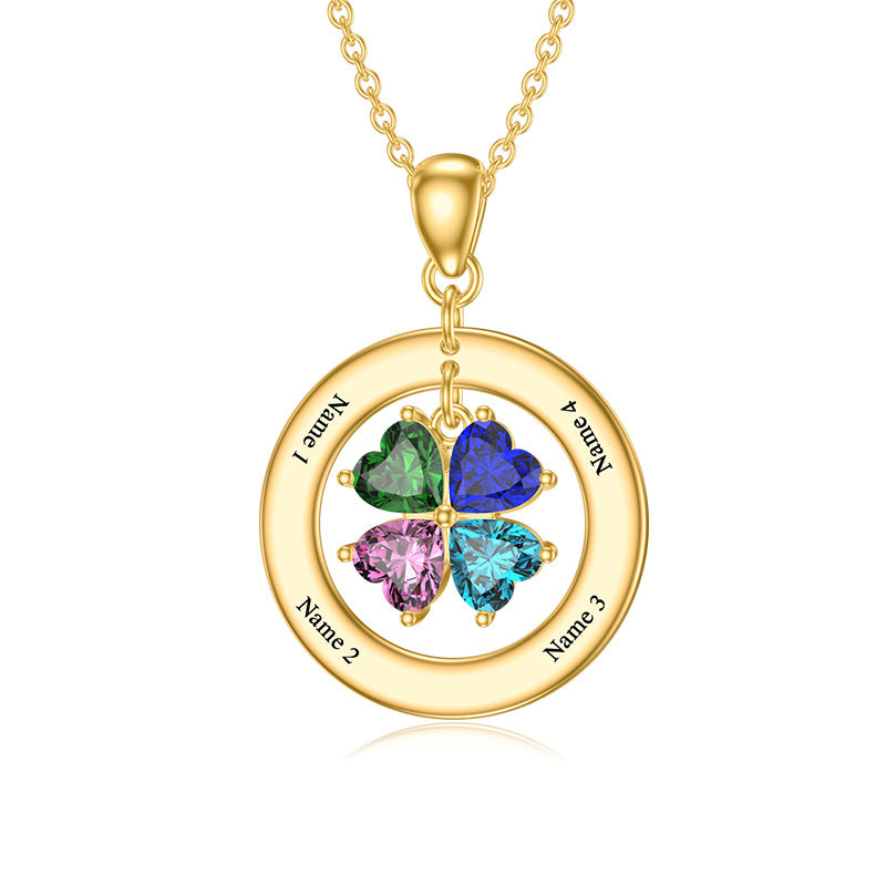 14K Gold Heart Cut Cubic Zirconia Personalized Birthstone & Personalized Engraving Pendant Necklace