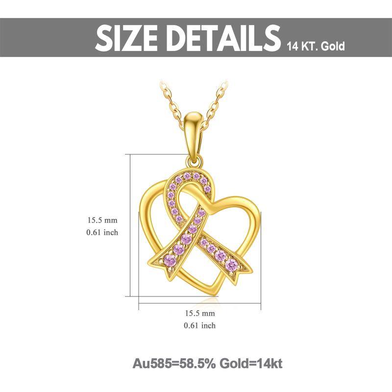 14K Gold Cubic Zirconia Heart & Ribbon Pendant Necklace