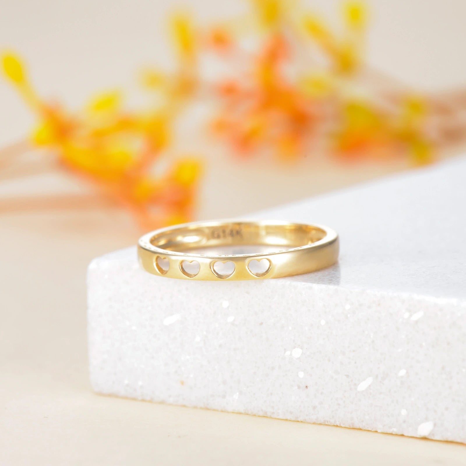 14K Gold Heart Ring with Engraved Word