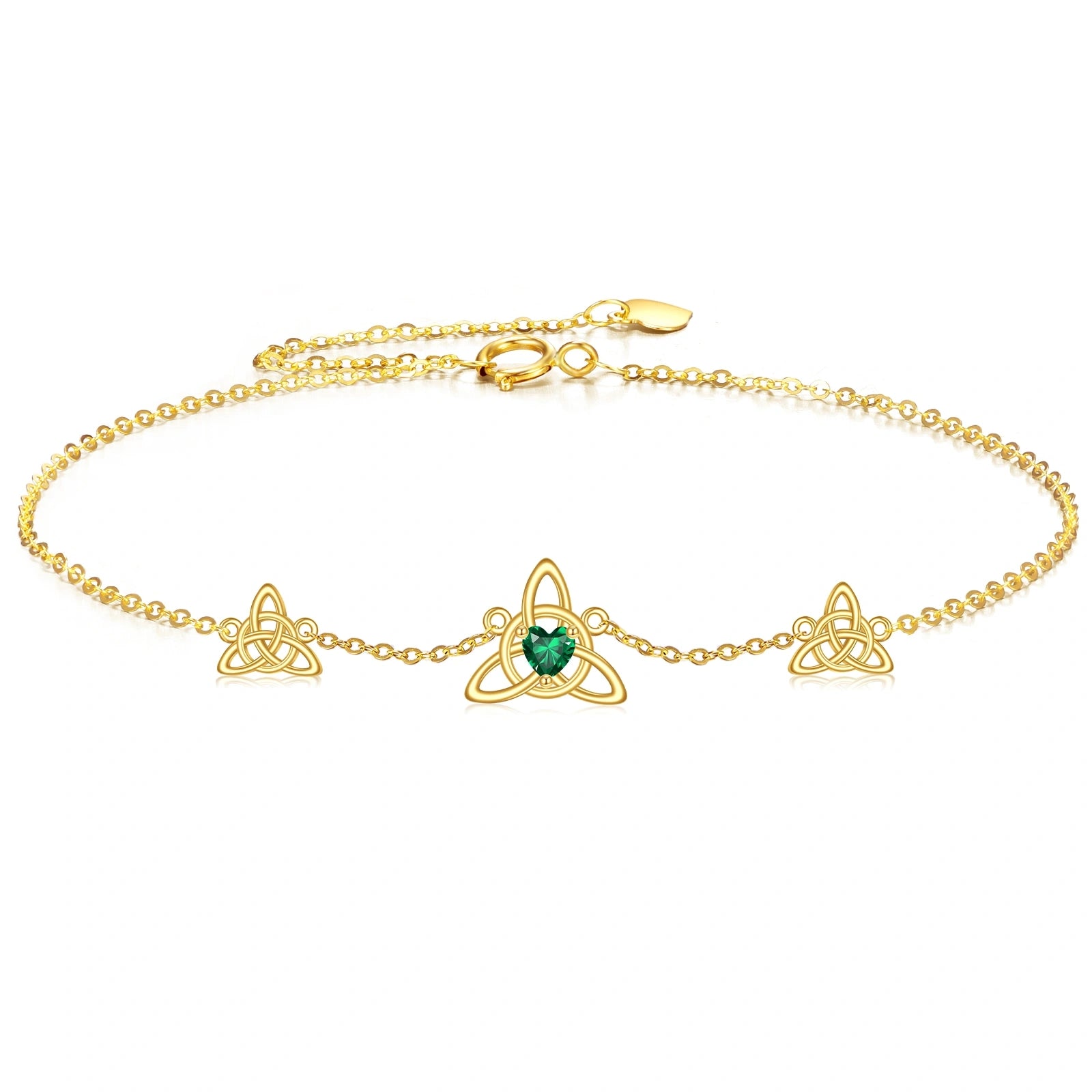 14K Gold Heart Shaped Crystal Celtic Knot Charm Bracelet
