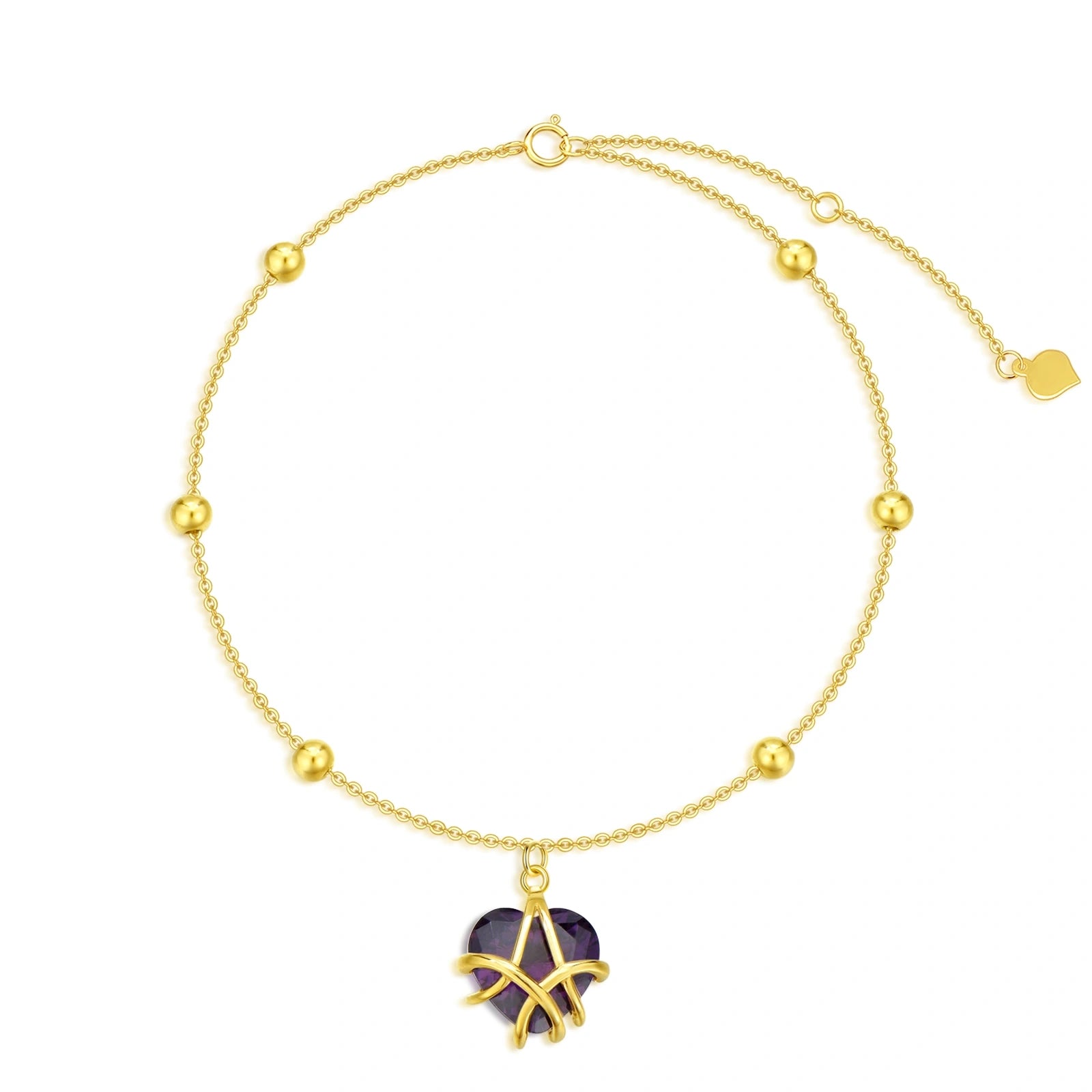 14K Gold Heart Crystal Charm Bracelet For Women