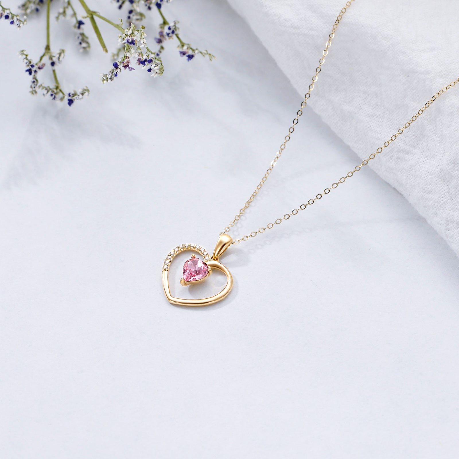 14K Gold Heart Crystal Pendant Necklace For Women