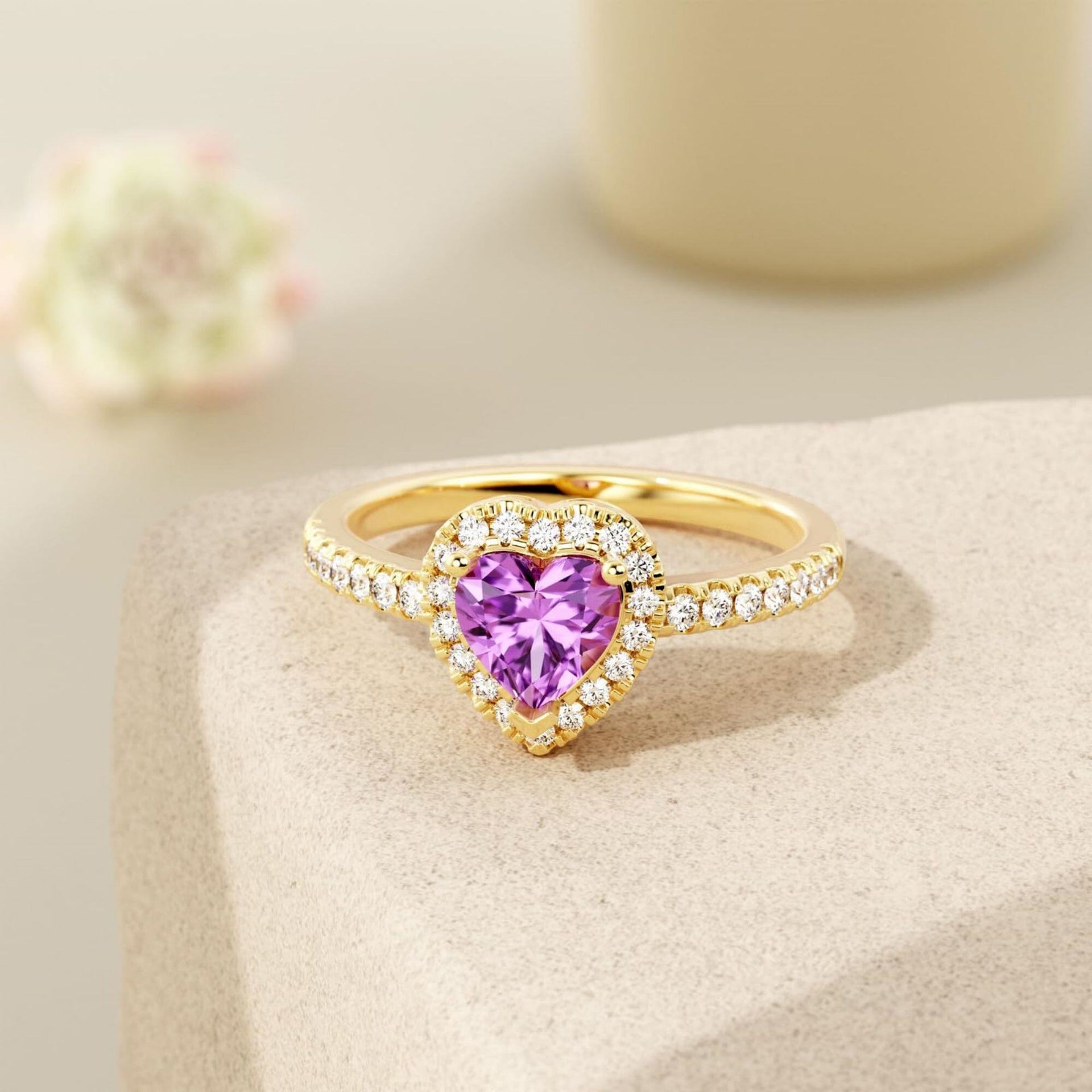 14K Gold Heart Crystal Heart Ring For Women Best Friends