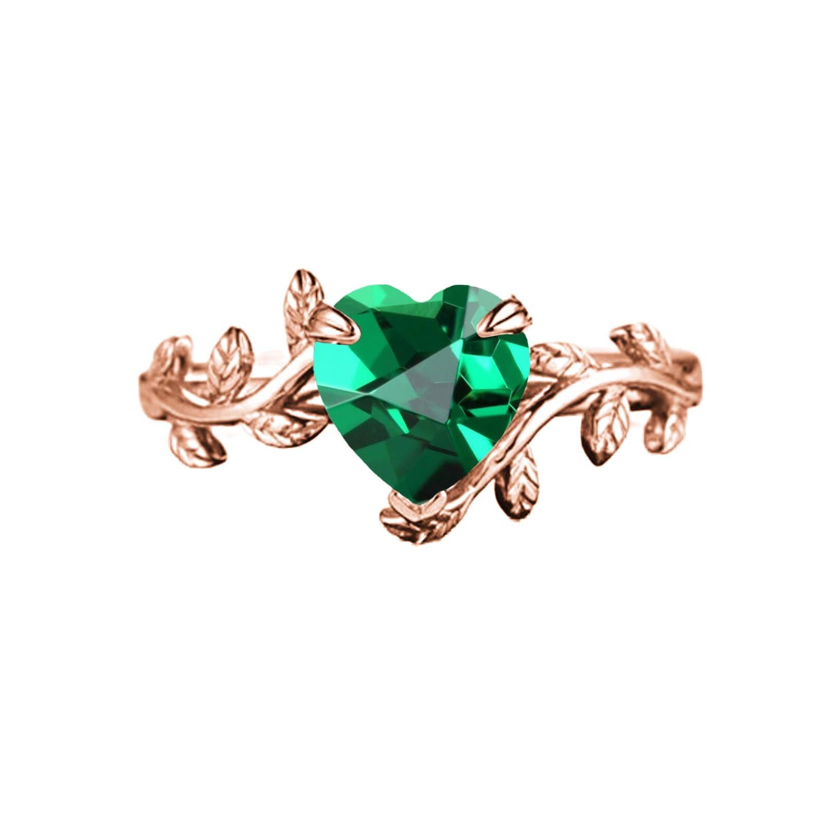 14K Rose Gold Heart Emerald Ivy Ring for Women