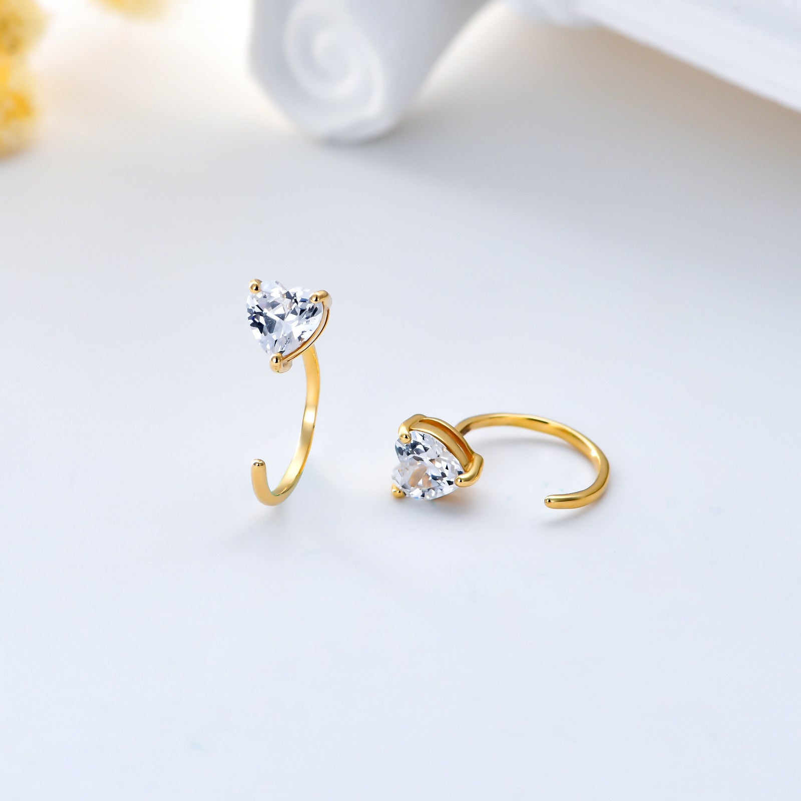 14K Gold Heart Cubic Zirconia Heart Hoop Earrings For Women
