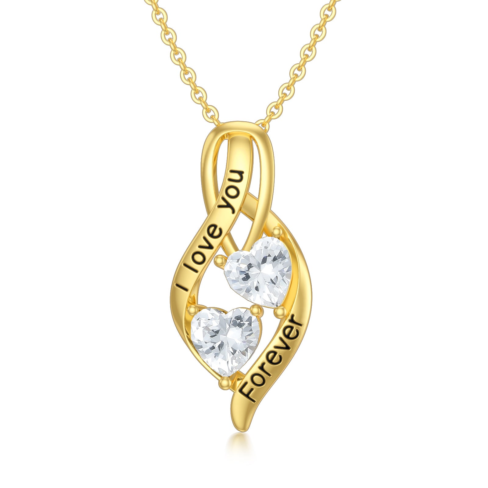 14K Gold Heart Shaped Cubic Zirconia Infinity Symbol Pendant Necklace