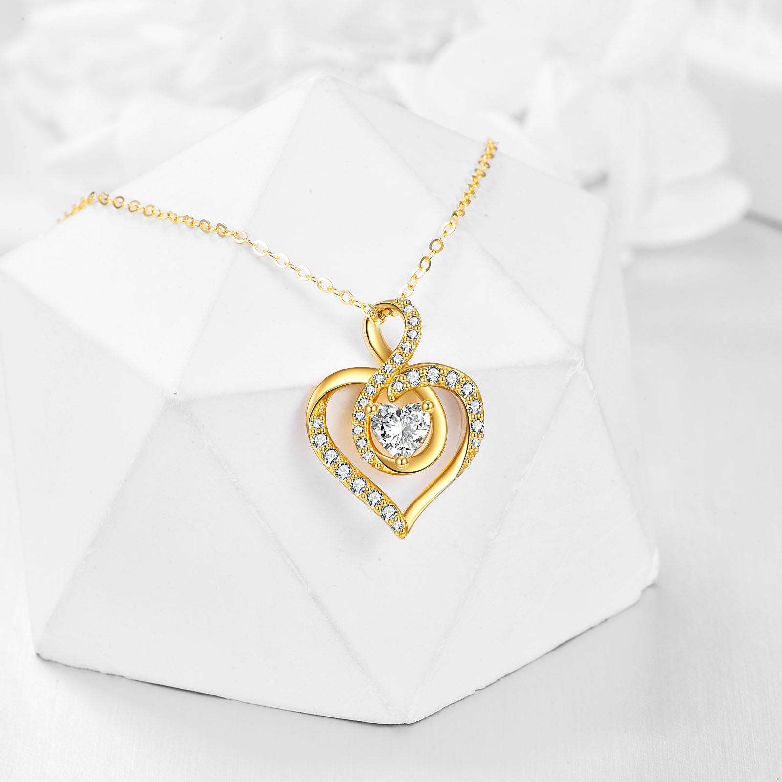 14K Gold Heart Cubic Zirconia Infinity Symbol Pendant Necklace For Women Best Friends