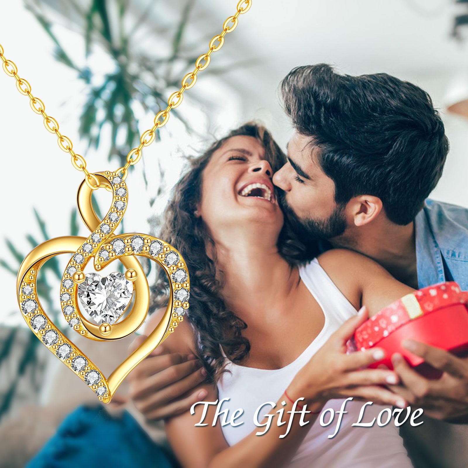 14K Gold Heart Cubic Zirconia Infinity Symbol Pendant Necklace For Women Best Friends