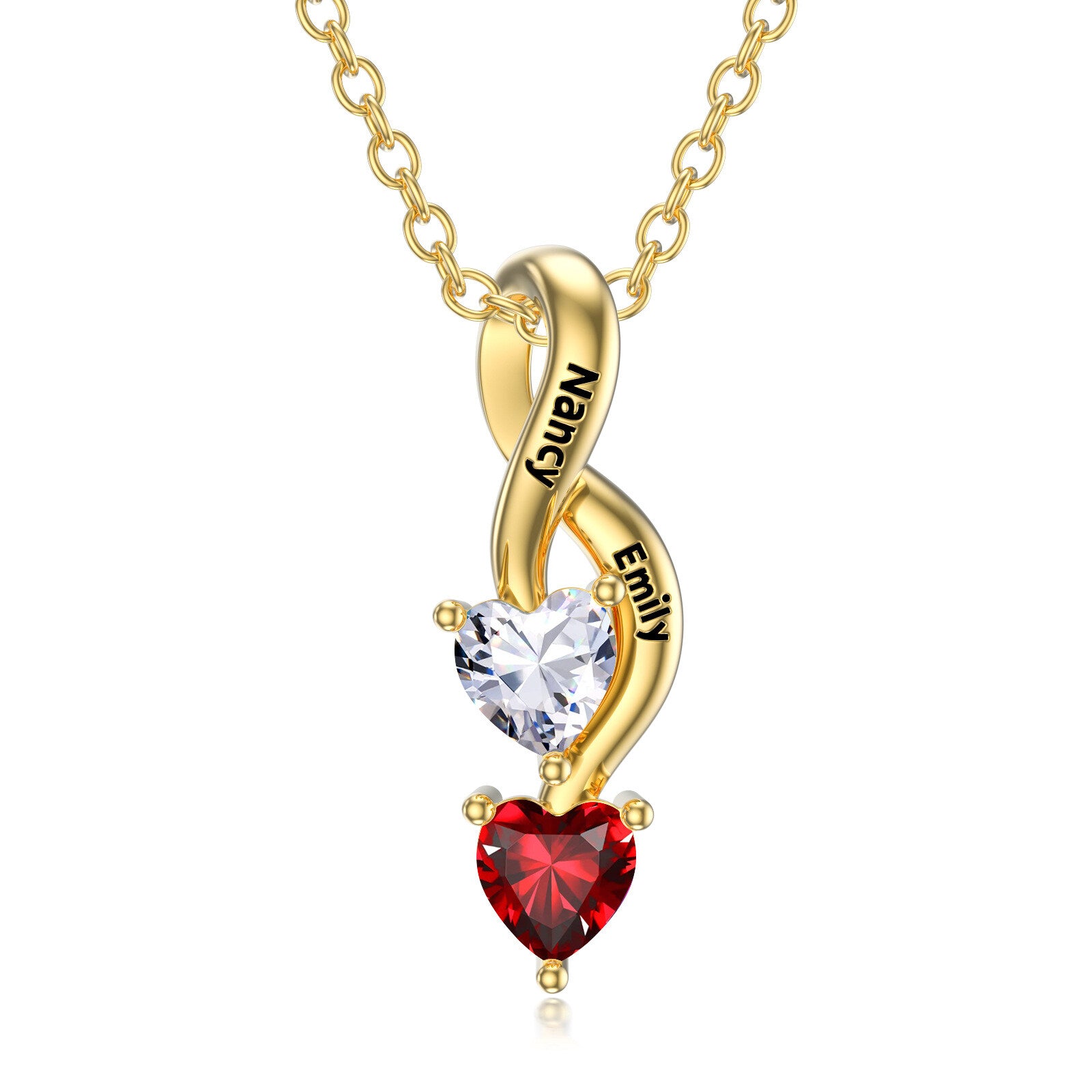 Sterling Silver with Gold Plated Heart Cut Cubic Zirconia Personalized Birthstone & Personalized Engraving & Infinity Symbol Pendant Necklace