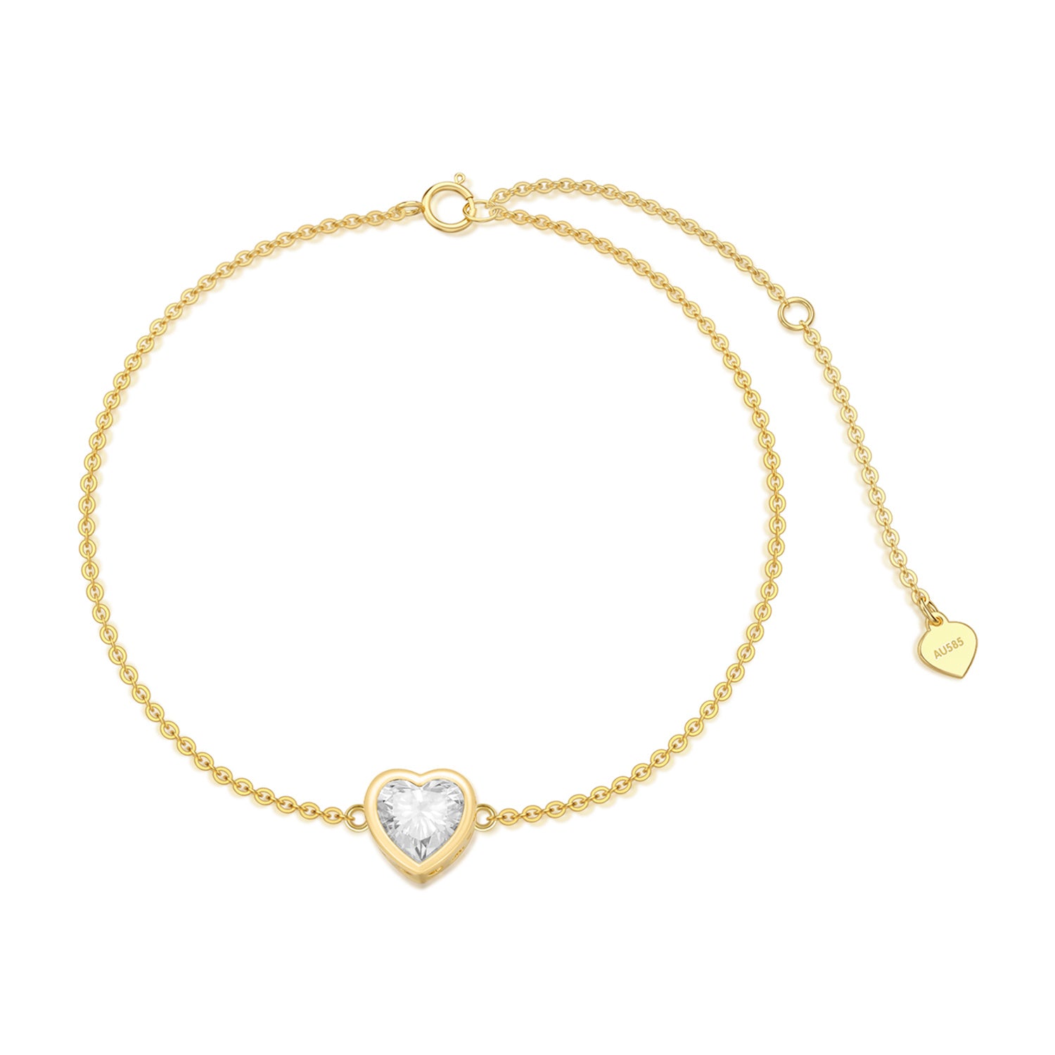 14K Gold Heart Moissanite Charm Bracelet For Women