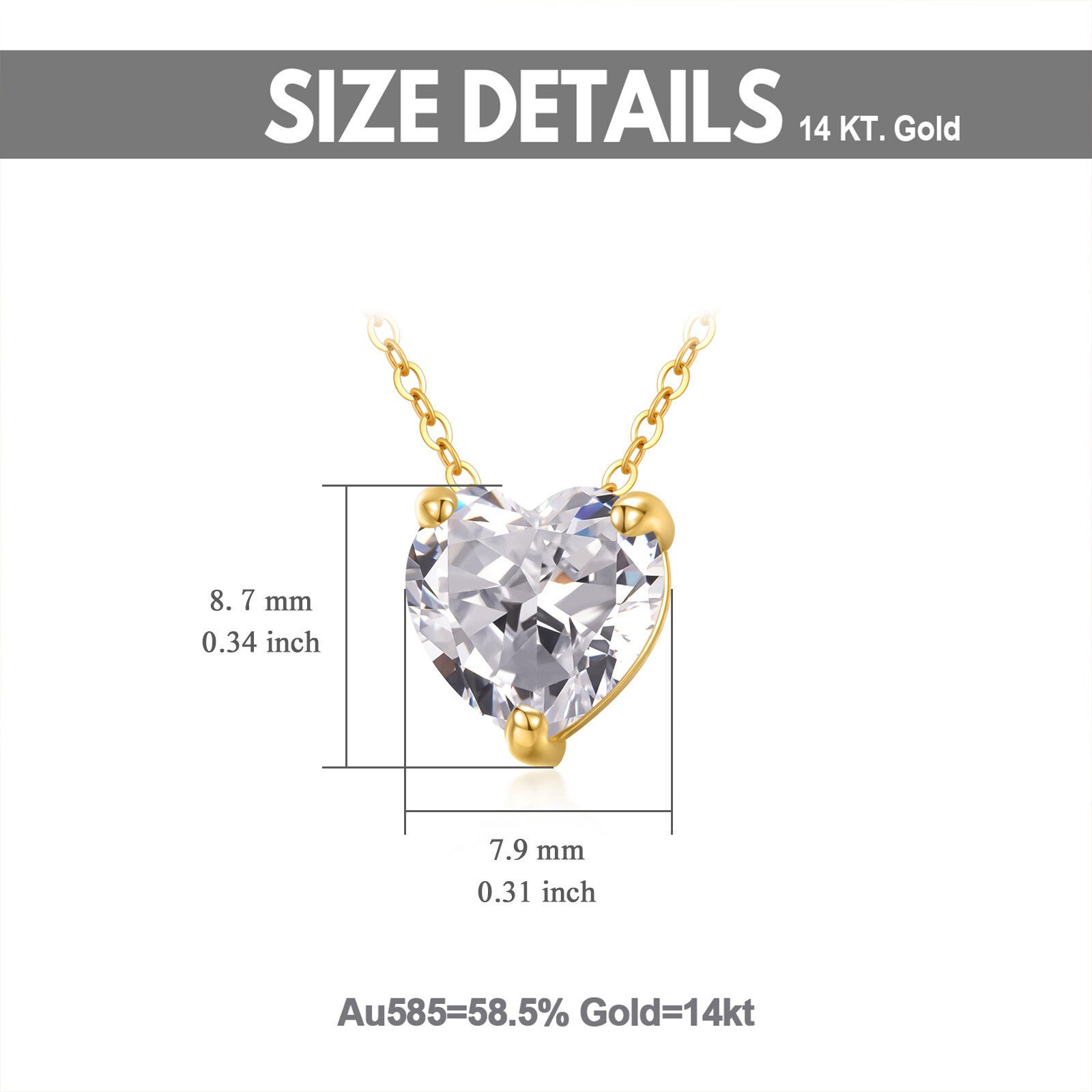14K Gold Heart Moissanite Pendant Necklace For Women