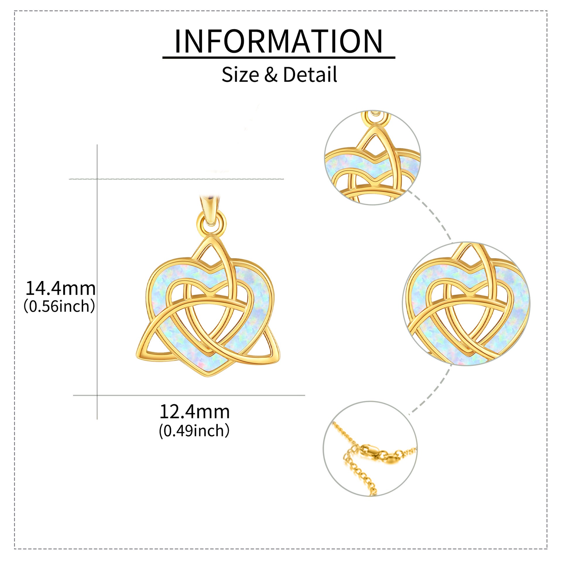 14K Gold Heart Opal Celtic Knot Pendant Necklace For Women Best Friends