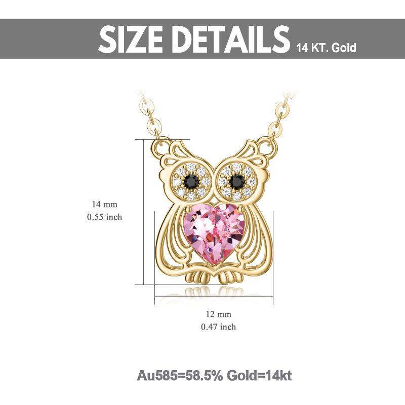14K Gold Heart Shaped Cubic Zirconia Owl Pendant Necklace