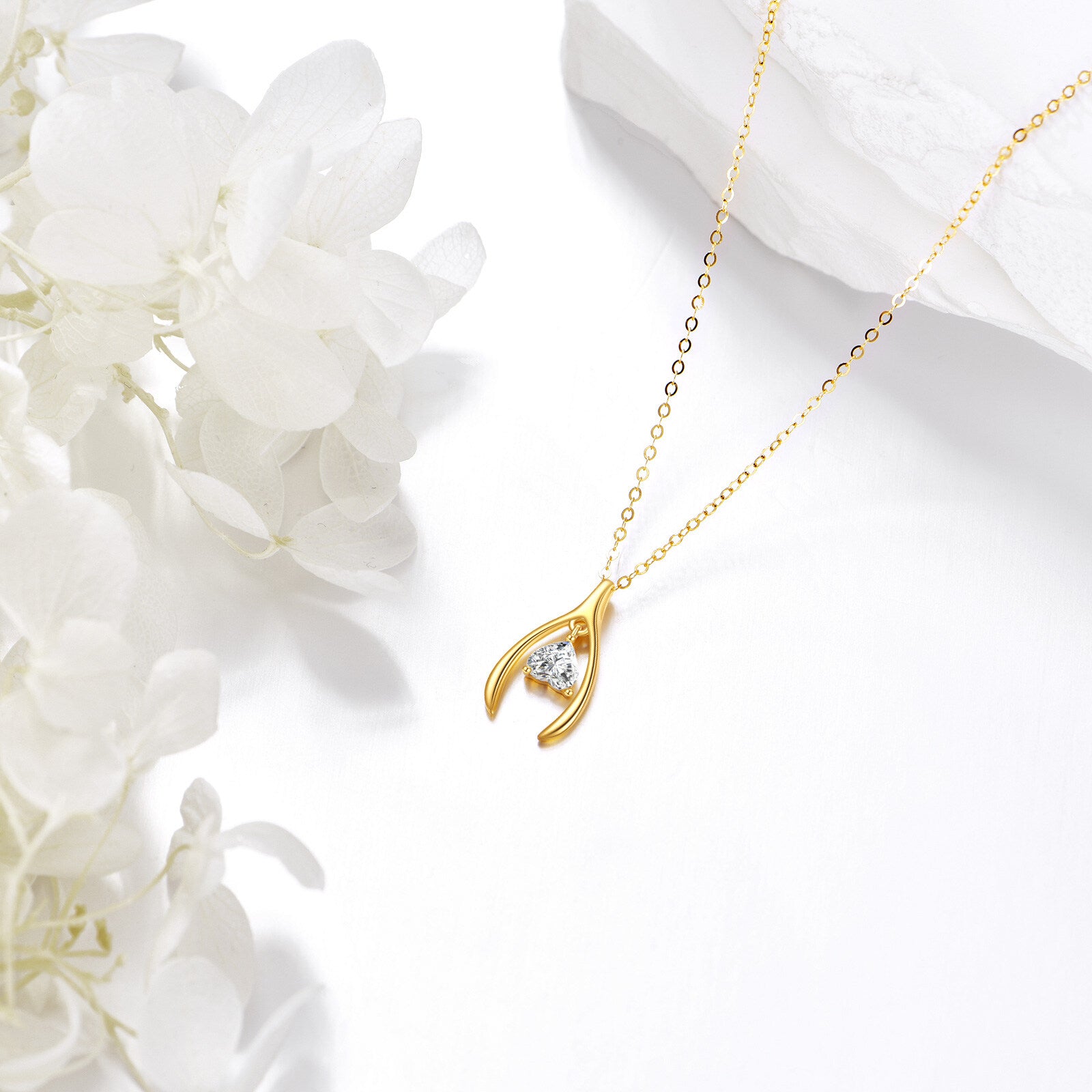 14K Yellow Gold Heart Cubic Zirconia Heart Pendant Necklace For Women