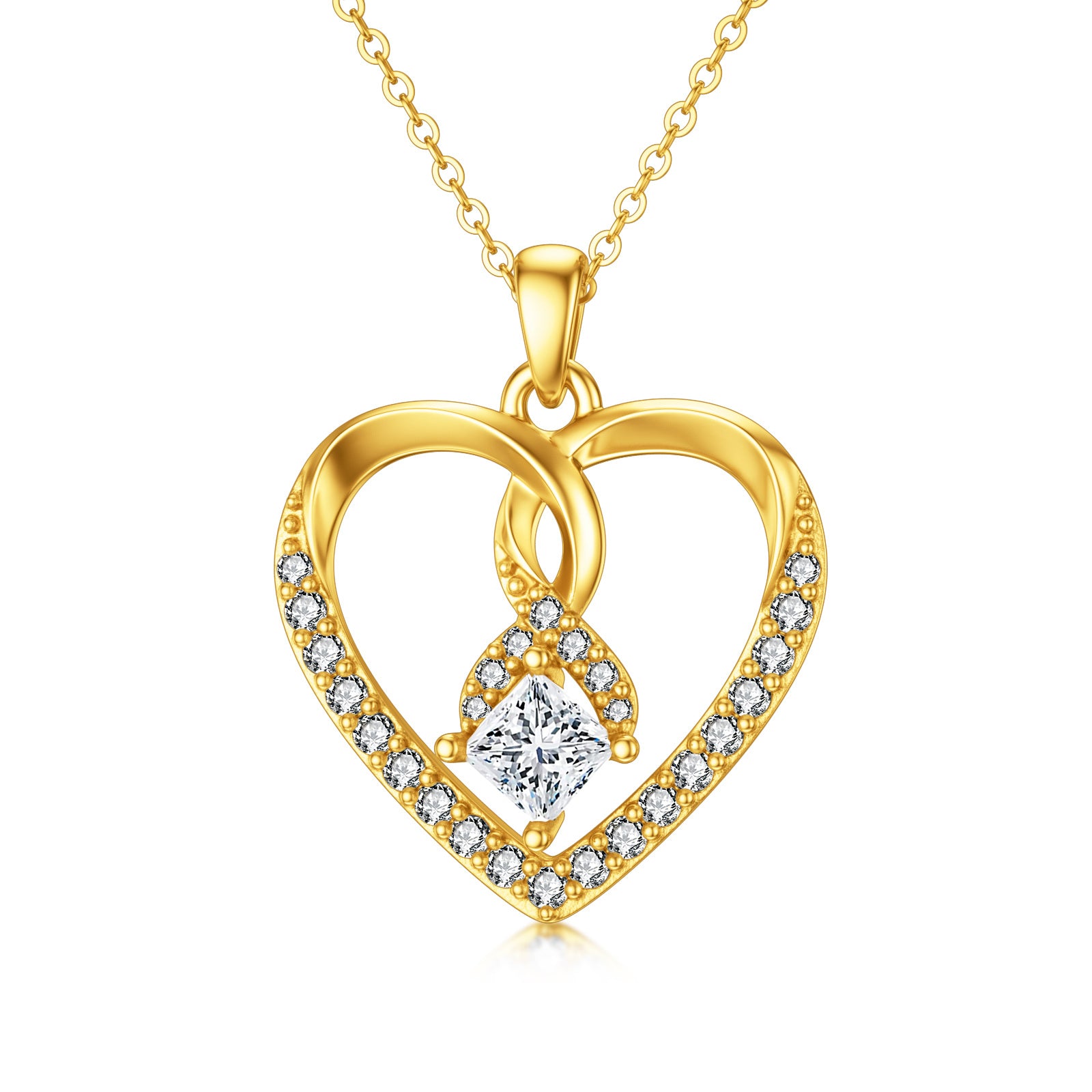 14K Gold Heart Shaped Cubic Zirconia Pendant Necklace