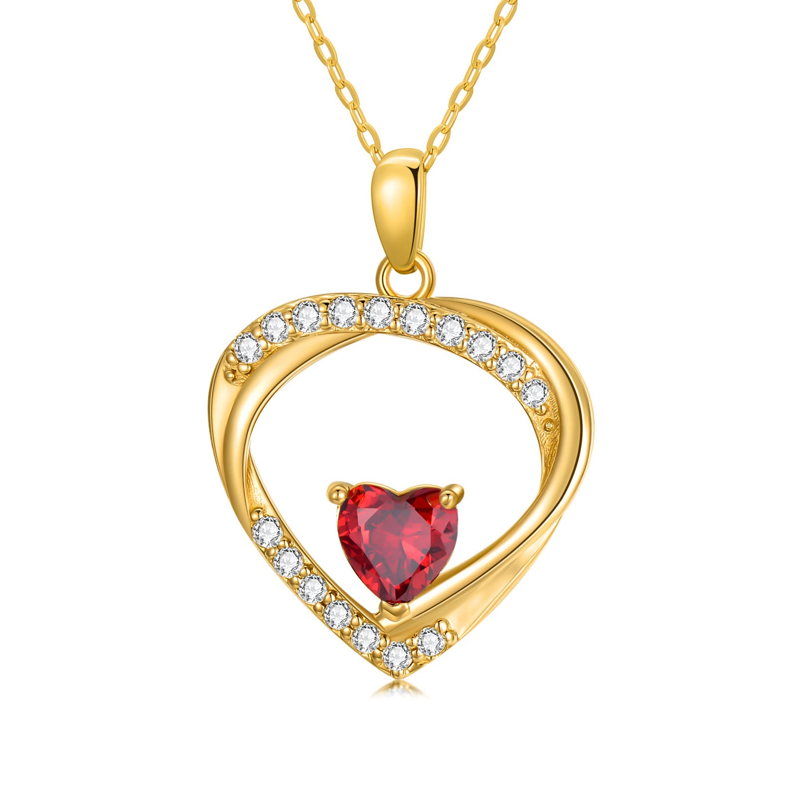 14K Gold Heart Cubic Zirconia Pendant Necklace For Women