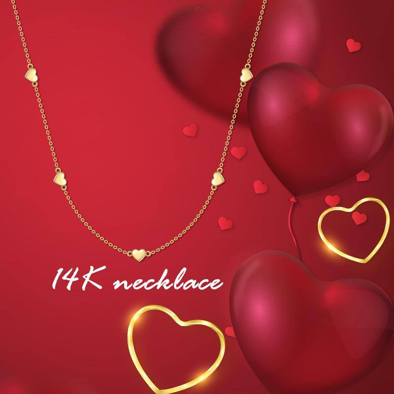 14K Gold Heart Stackable Choker Necklace