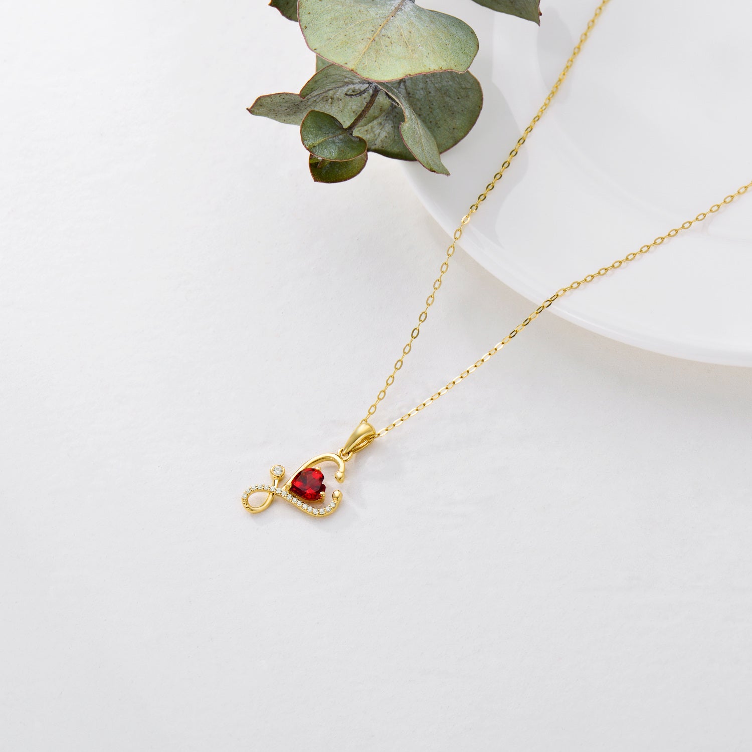 14K Gold Heart Cubic Zirconia Stethoscope Pendant Necklace For Women