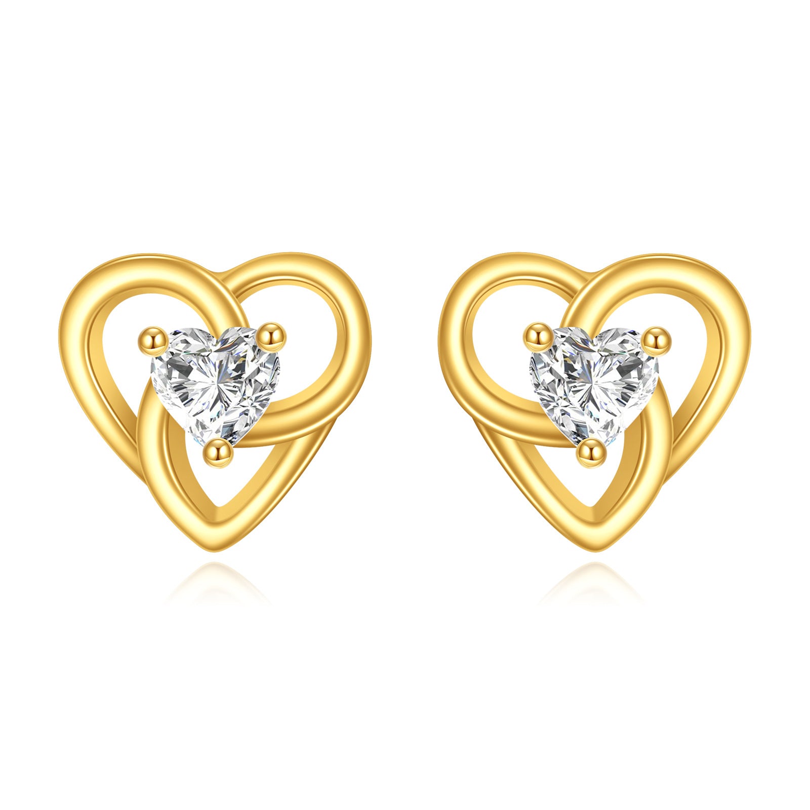 14K Gold Cubic Zirconia Heart Stud Earrings