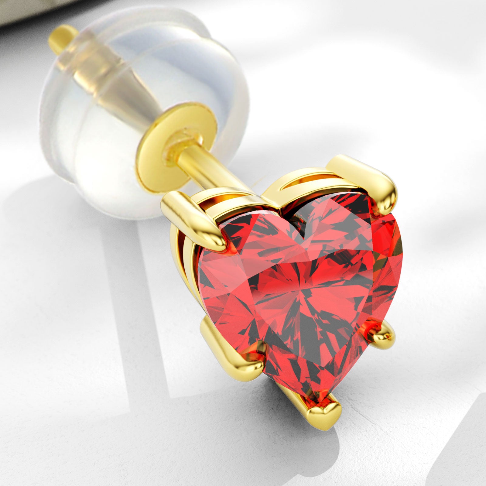 14K Gold Cubic Zirconia Heart Stud Earrings