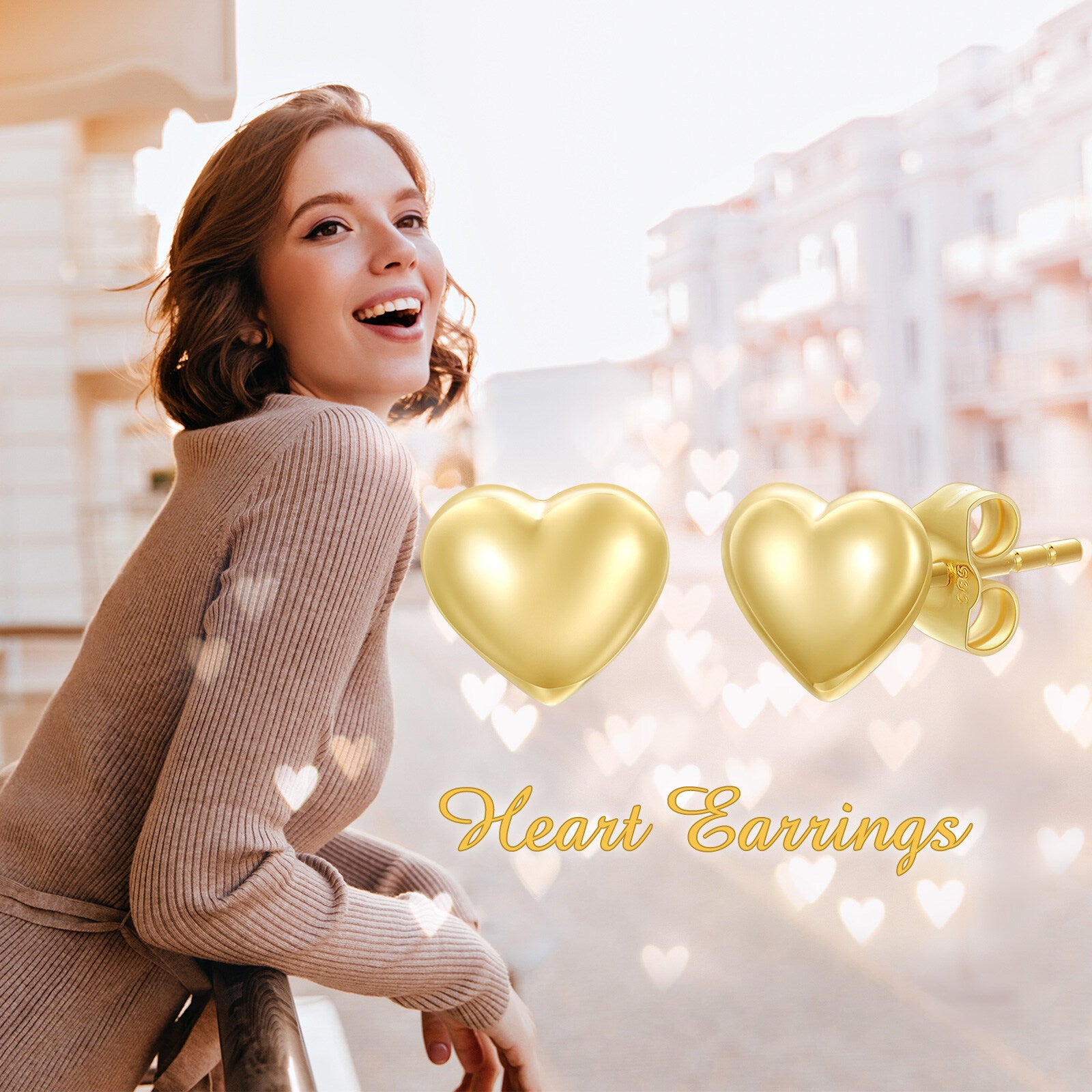 14K Gold Heart Stud Earrings