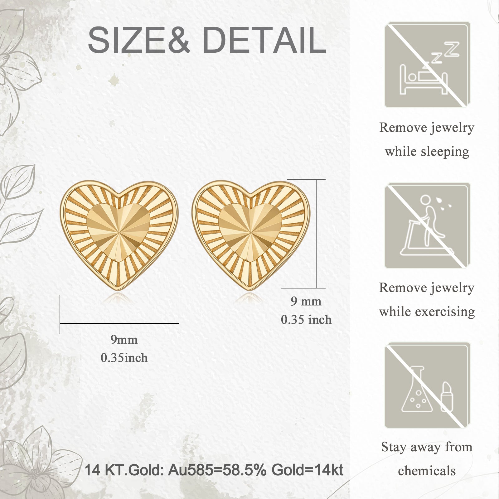 14K Gold Heart Stud Earrings