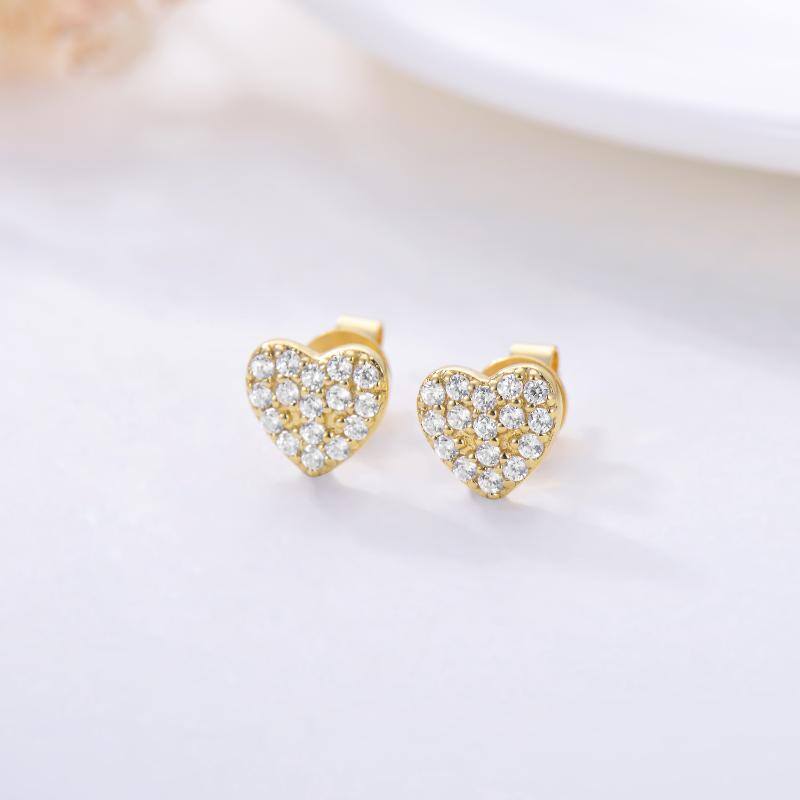14K Gold Cubic Zirconia Heart Stud Earrings