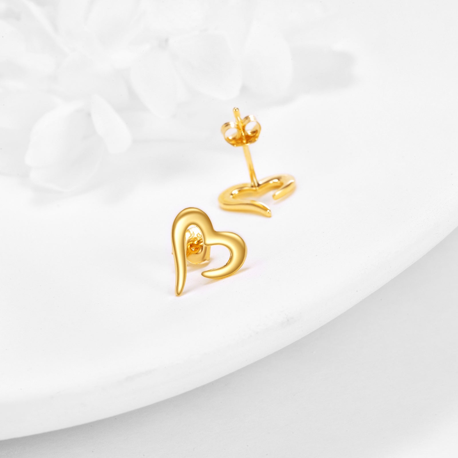 14K Gold Heart Stud Earrings