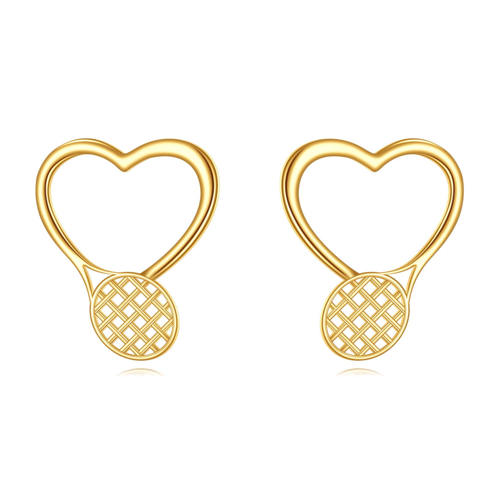 14K Gold Heart & Tennis Racket Stud Earrings