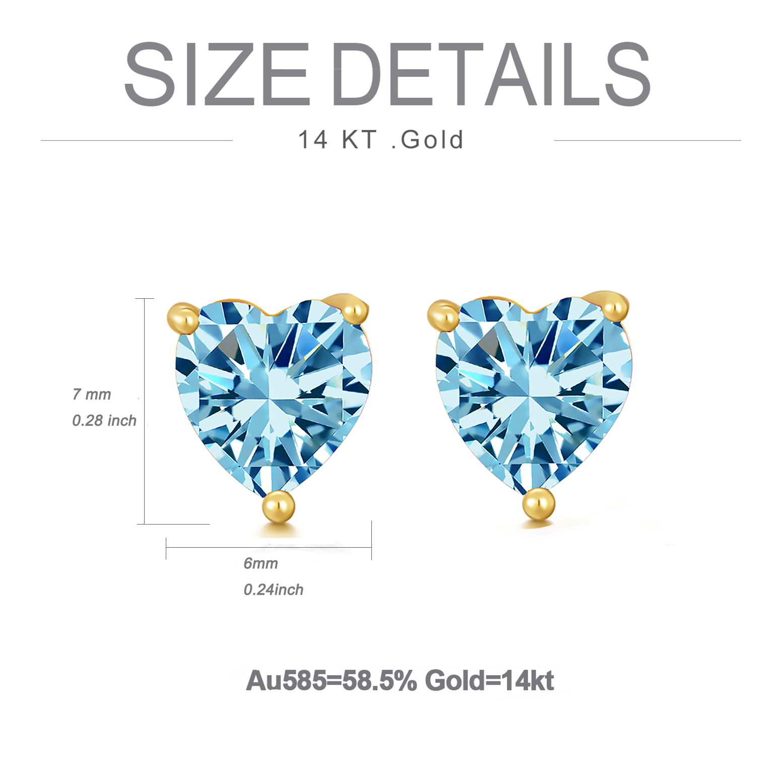 14K Gold Heart Topaz Stud Earrings