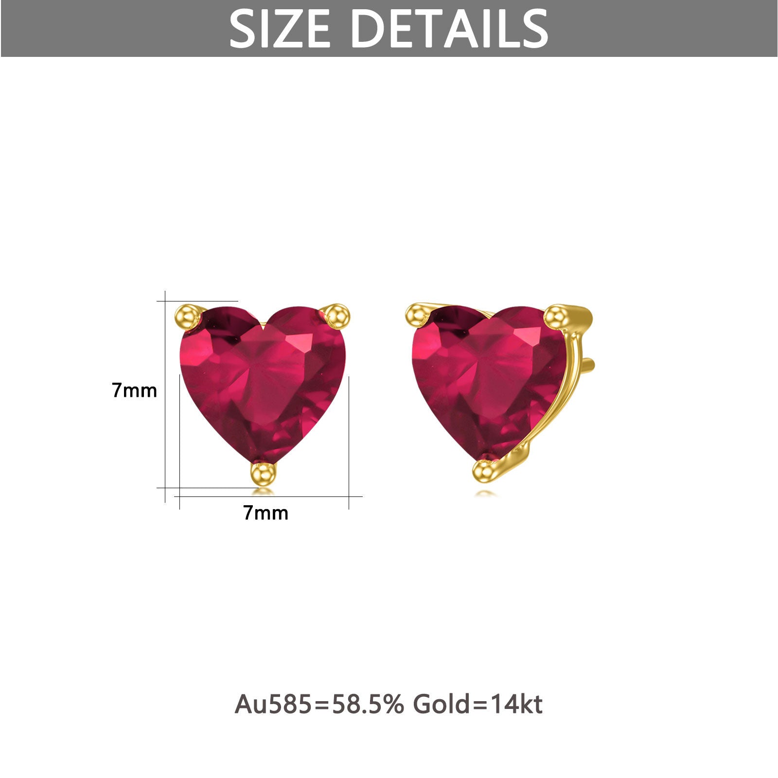 14K Gold Heart Zircon Stud Earrings For Women