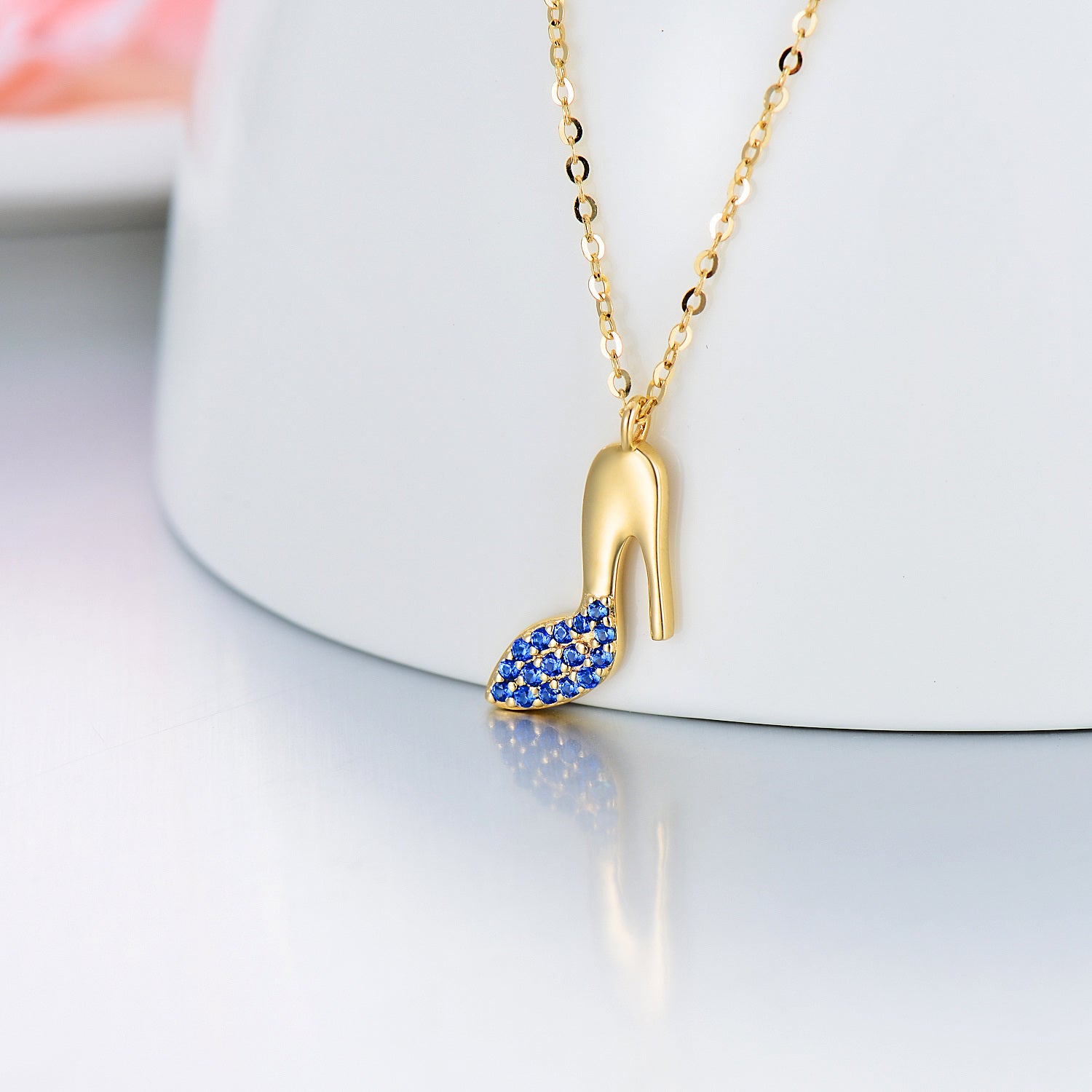 14K Gold Cubic Zirconia High Heel Shoes Pendant Necklace