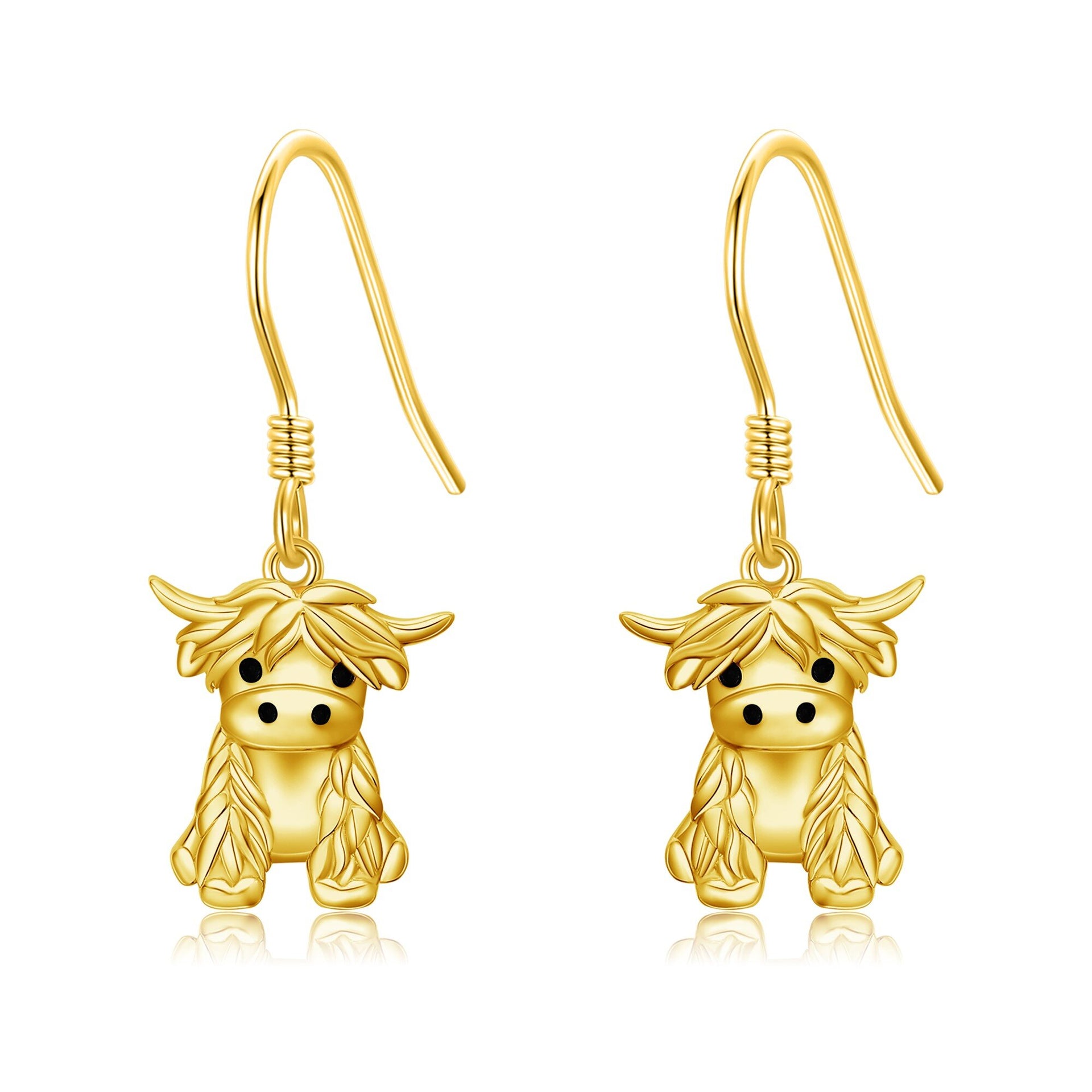 14K Gold Highland Cow Drop Earrings