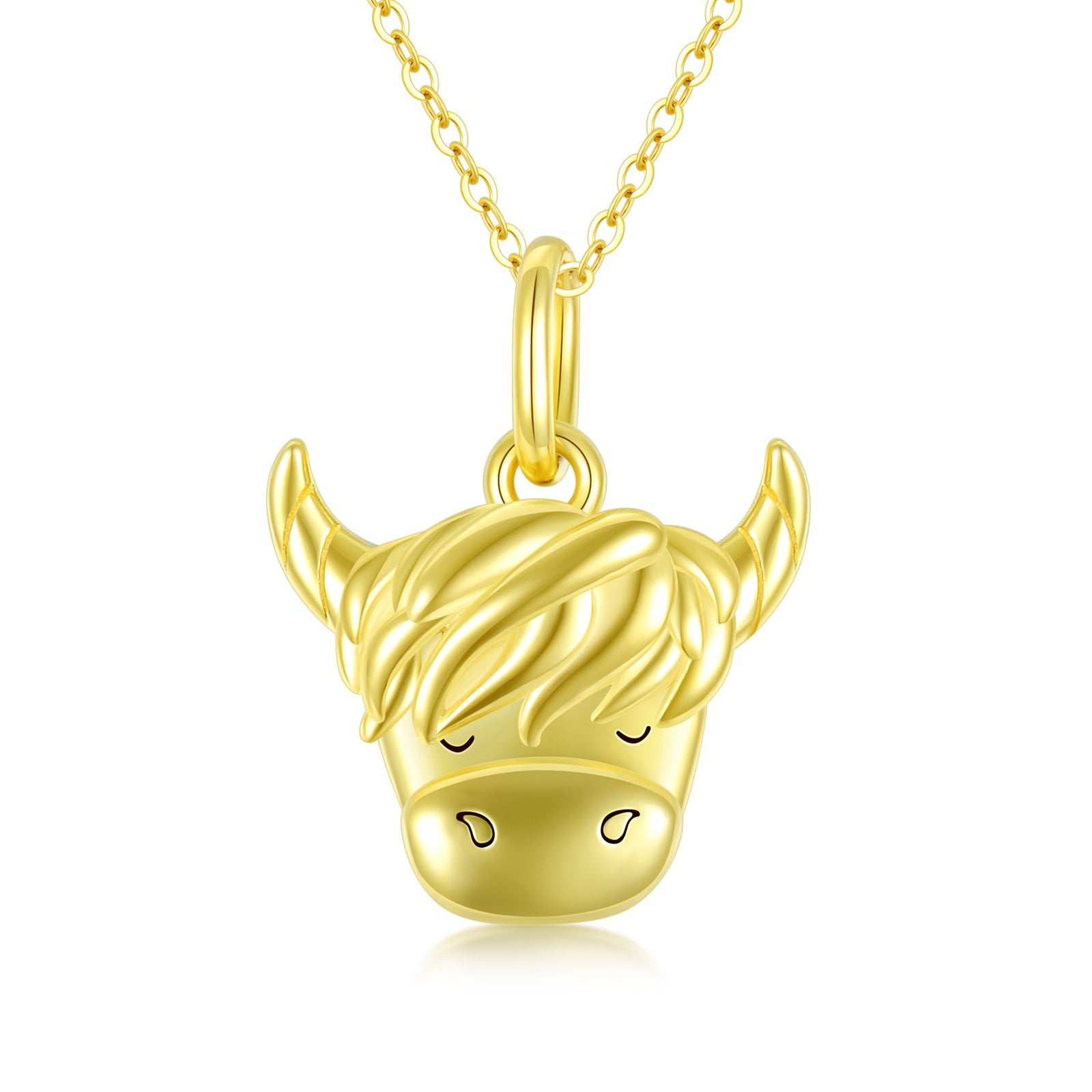 14K Gold Highland Cow Pendant Necklace