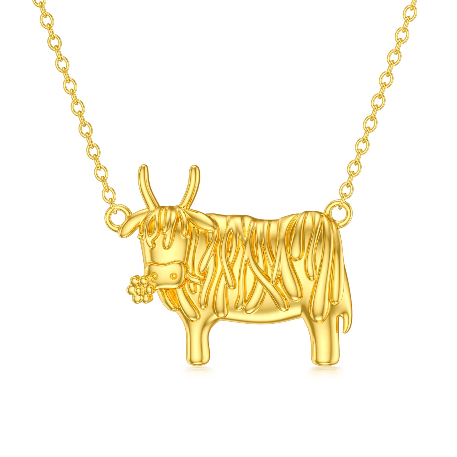 14K Gold Highland Cow Pendant Necklace