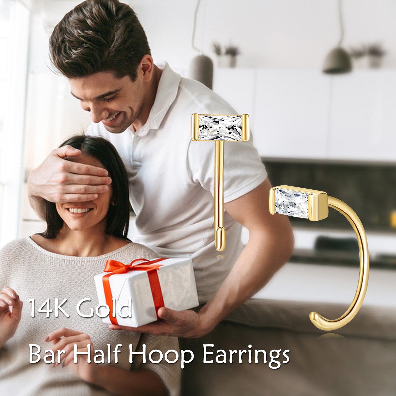 14K Gold Cubic Zirconia Hoop Earrings