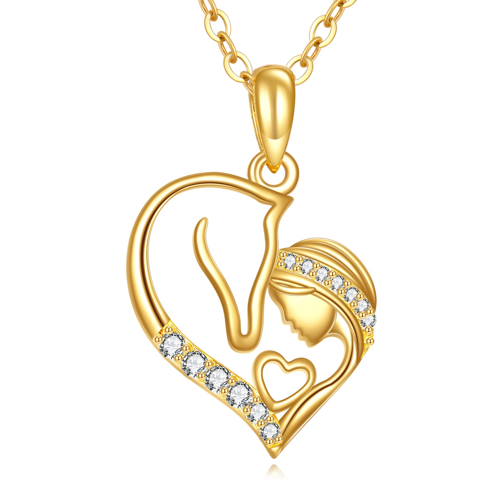 14K Gold Cubic Zirconia Horse & Heart Necklace for Women