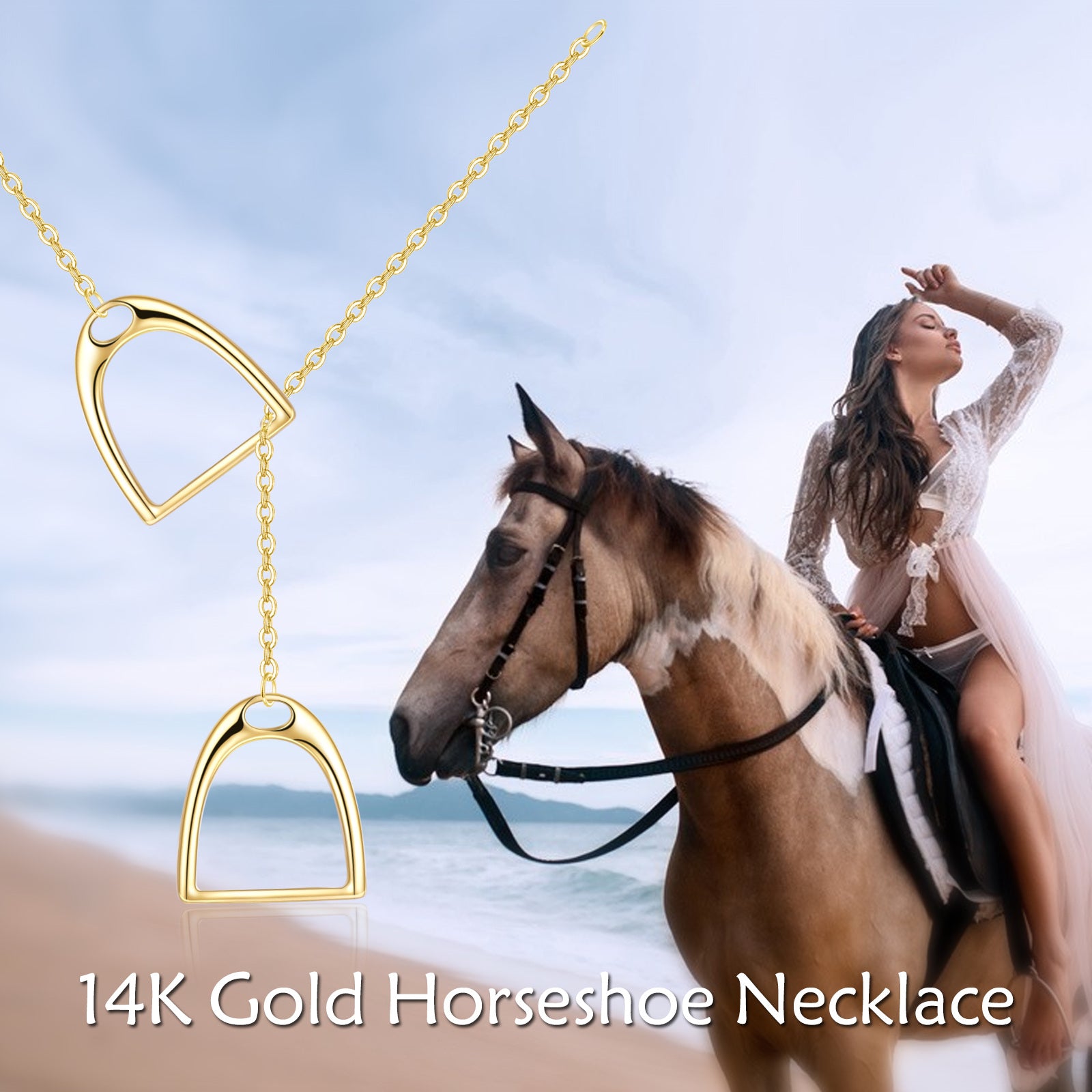 14K Gold Horseshoe Adjustable Y Necklace