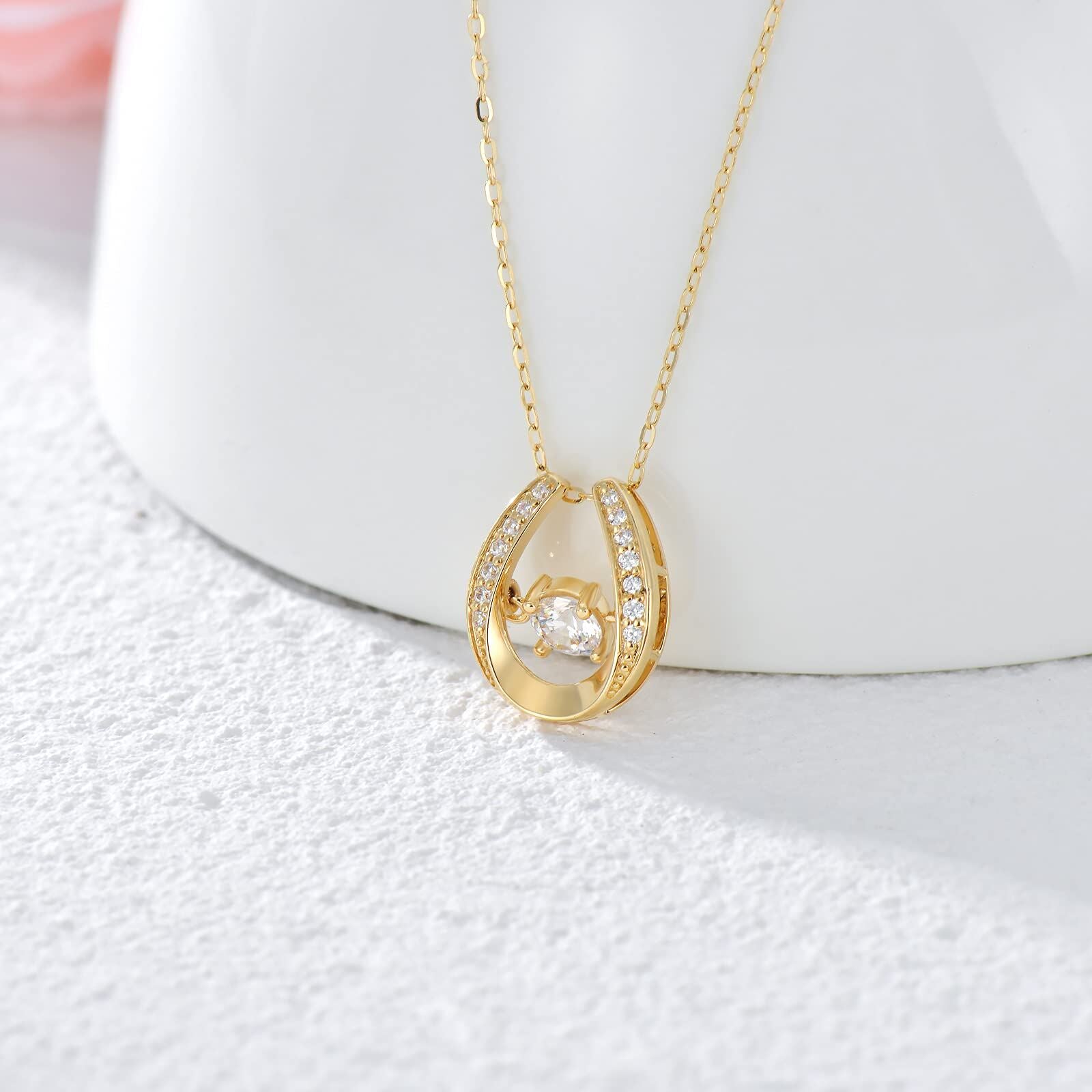 14K Gold Cubic Zirconia Horseshoe Pendant Necklace