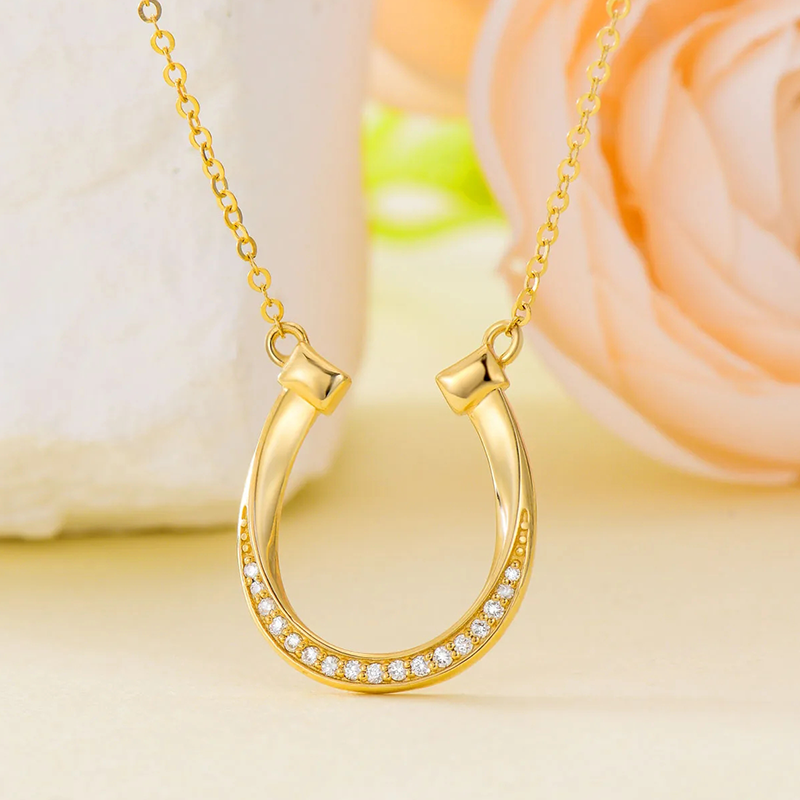 14K Gold Cubic Zirconia Horseshoe Pendant Necklace