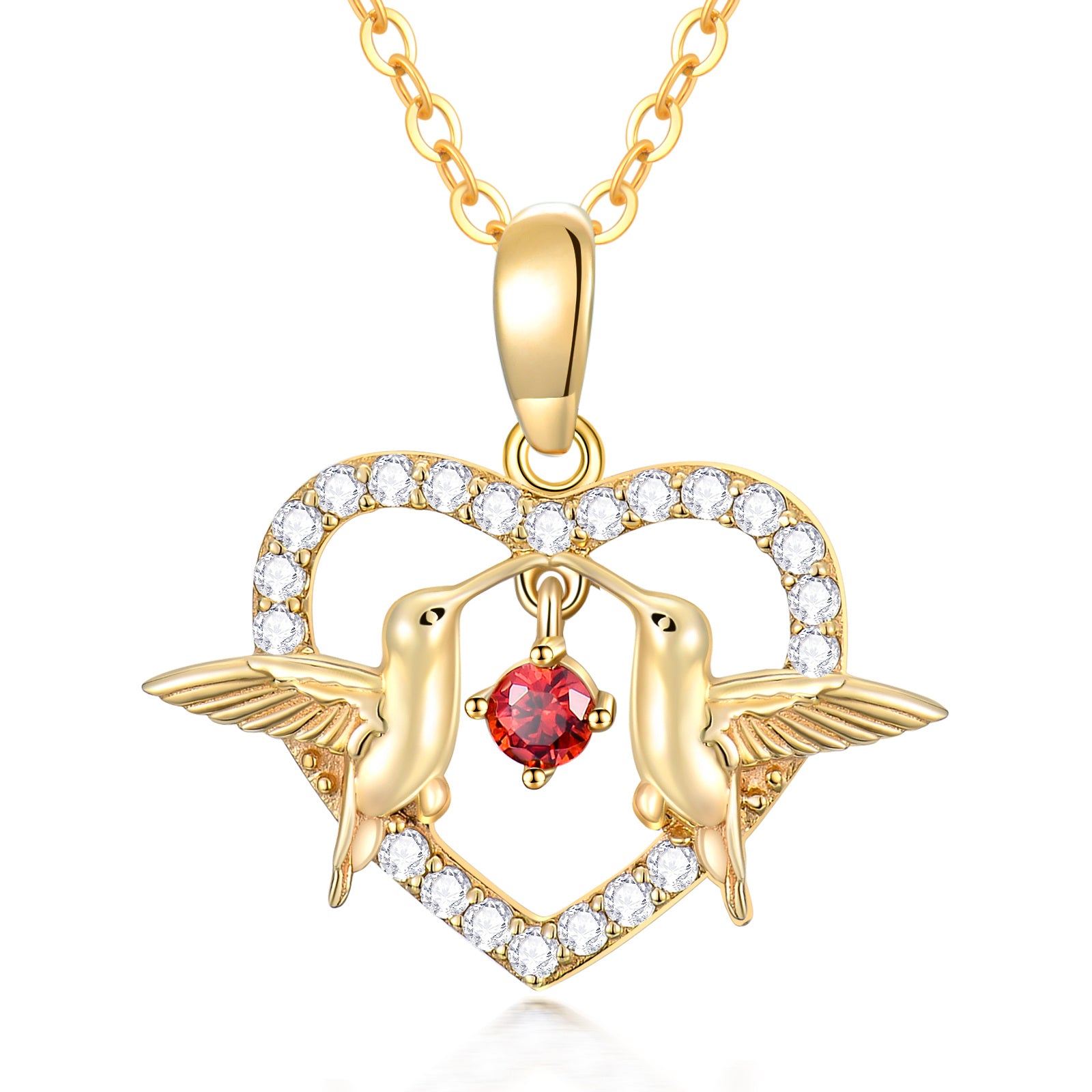 14K Gold Cubic Zirconia Hummingbird Heart Pendant Necklace