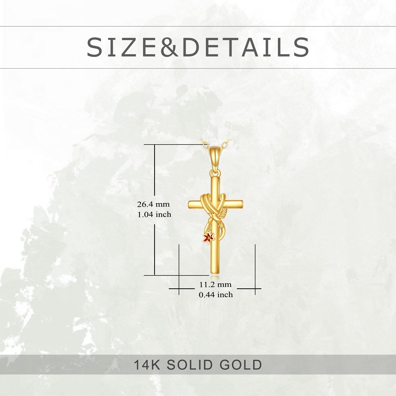 14K Gold Cross Hummingbird & Lily Necklace For Women