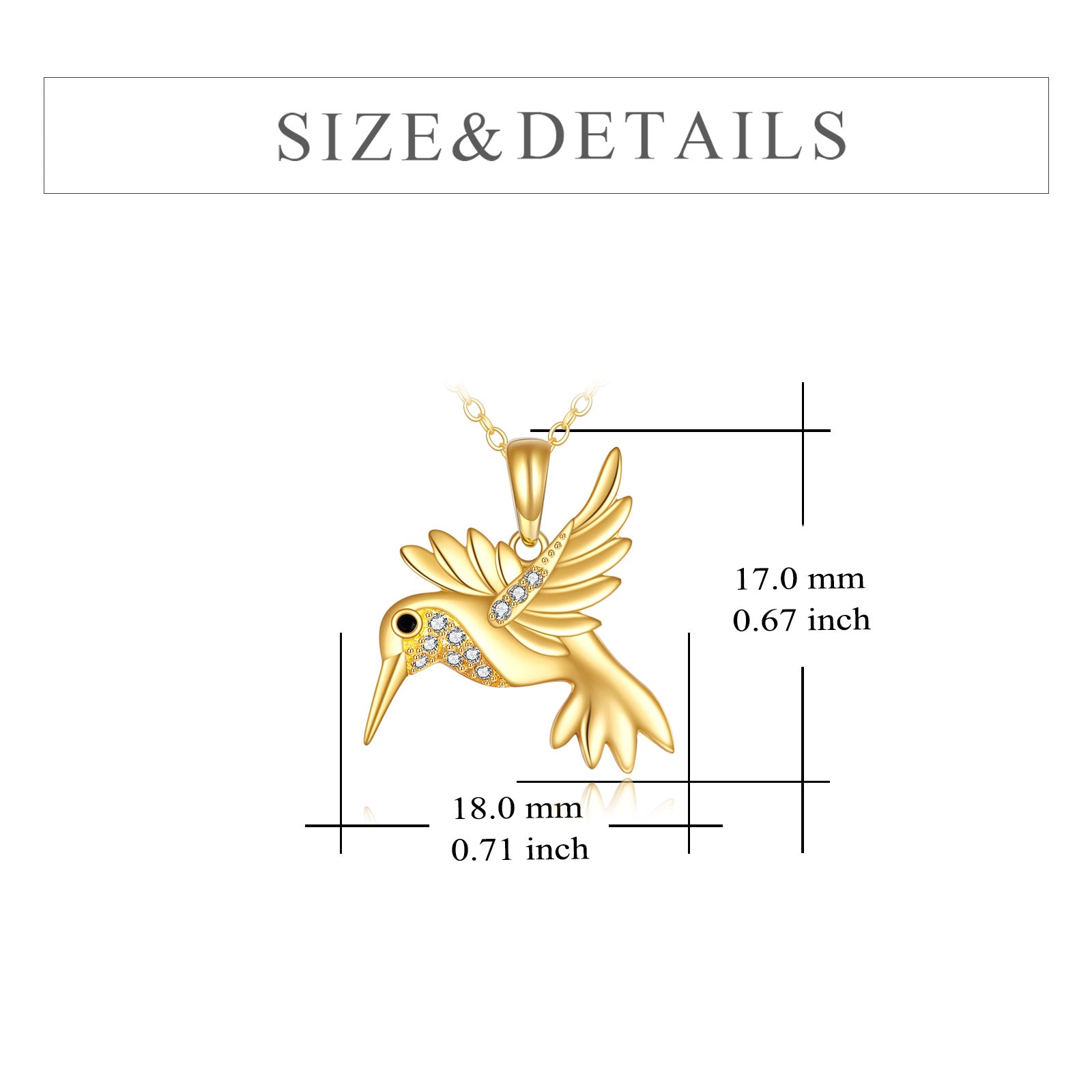 14K Gold Cubic Zirconia Hummingbird Pendant Necklace