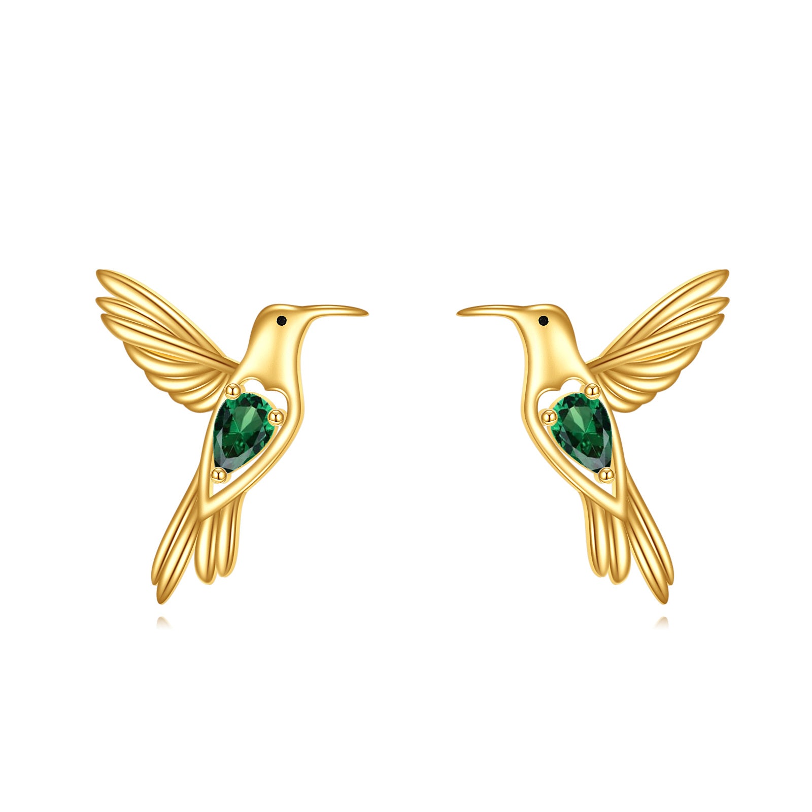14K Gold Cubic Zirconia Hummingbird Stud Earrings